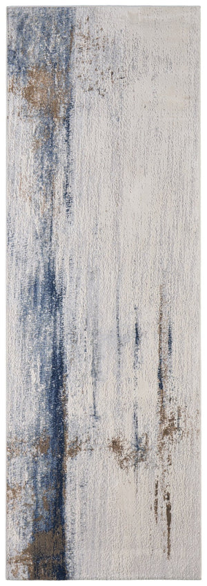 HomeRoots 8' Ivory Blue and Brown Abstract Runner Rug - Soft, Stain-Resistant Design Perfect for High-Traffic Areas 617141