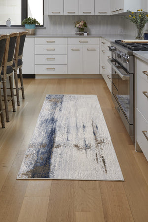 Homeroots 8' Abstract Runner Rug In Ivory, Blue & Brown - Durable, Stain-resistant, Perfect For High Traffic Areas Ivory,Blue,Brown Polypropylene Blend 617141