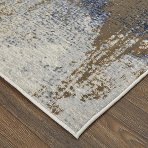 Homeroots 8' Abstract Runner Rug In Ivory, Blue & Brown - Durable, Stain-resistant, Perfect For High Traffic Areas Ivory,Blue,Brown Polypropylene Blend 617141