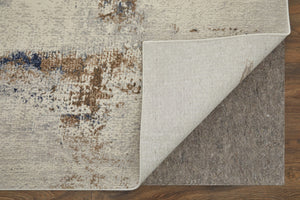Homeroots 8' Abstract Runner Rug In Ivory, Blue & Brown - Durable, Stain-resistant, Perfect For High Traffic Areas Ivory,Blue,Brown Polypropylene Blend 617141