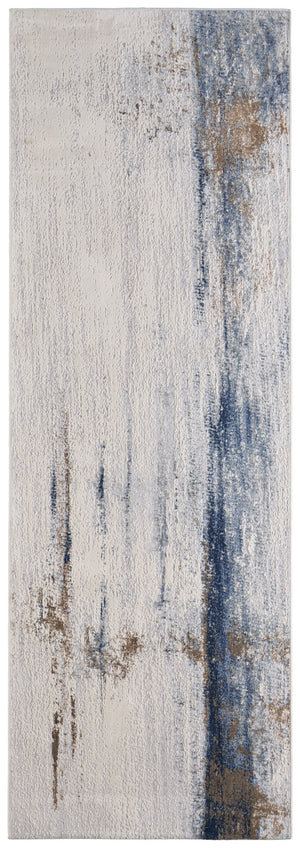 Homeroots 8' Abstract Runner Rug In Ivory, Blue & Brown - Durable, Stain-resistant, Perfect For High Traffic Areas Ivory,Blue,Brown Polypropylene Blend 617141