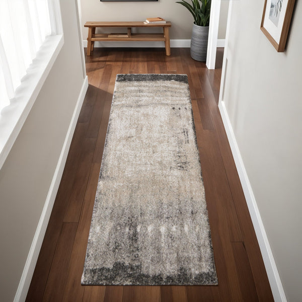 Homeroots 10' X 13' Abstract Distressed Area Rug - Durable, Stain-resistant, Perfect For Homes With Kids & Pets Gray,Ivory,Taupe Polypropylene Blend 617142