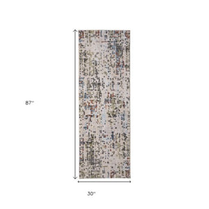Homeroots 8' Elegant Ivory Green And Blue Abstract Runner Rug - Stain Resistant, Durable, Perfect For High Traffic Areas Ivory,Green,Blue Polypropylene Blend 617143