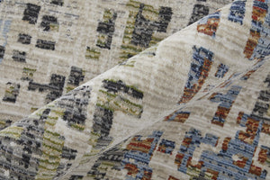 Homeroots 8' Elegant Ivory Green And Blue Abstract Runner Rug - Stain Resistant, Durable, Perfect For High Traffic Areas Ivory,Green,Blue Polypropylene Blend 617143