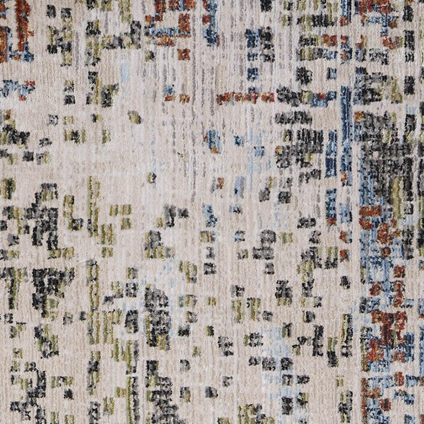 Homeroots 8' Elegant Ivory Green And Blue Abstract Runner Rug - Stain Resistant, Durable, Perfect For High Traffic Areas Ivory,Green,Blue Polypropylene Blend 617143