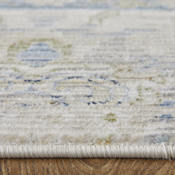 8 Foot Ivory Abstract Distressed Runner Rug Polypropylene for Hallways Entryways