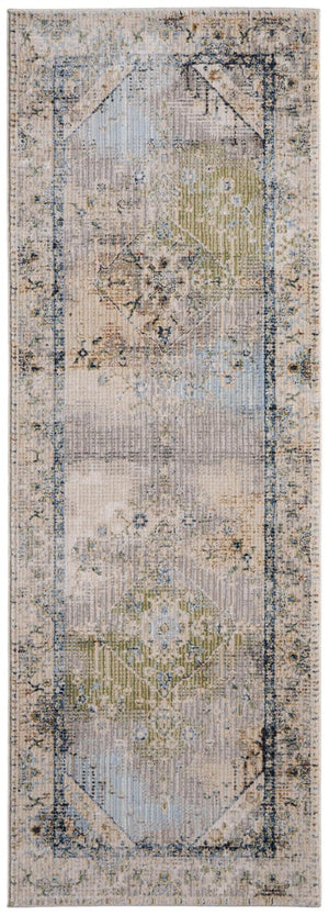 8 Foot Ivory Abstract Distressed Runner Rug Polypropylene for Hallways Entryways