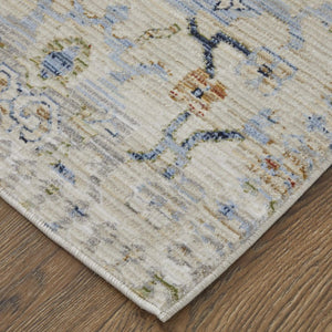 8 Foot Ivory Abstract Distressed Runner Rug Polypropylene for Hallways Entryways