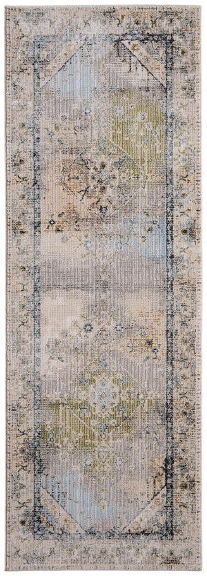 Homeroots 8' Abstract Distressed Runner Rug – Durable, Stain-resistant Design For Hallways And High-traffic Areas Ivory,Green,Blue Polypropylene Blend 617145