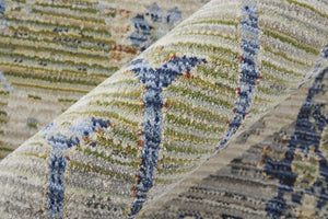 Homeroots 8' Abstract Distressed Runner Rug – Durable, Stain-resistant Design For Hallways And High-traffic Areas Ivory,Green,Blue Polypropylene Blend 617145