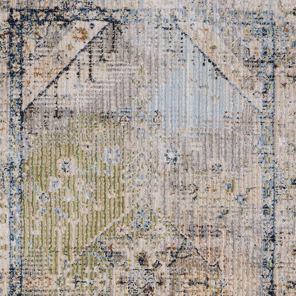 Homeroots 8' Abstract Distressed Runner Rug – Durable, Stain-resistant Design For Hallways And High-traffic Areas Ivory,Green,Blue Polypropylene Blend 617145
