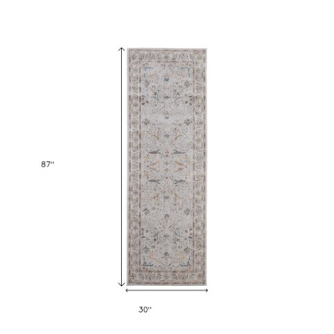 Homeroots 8' Ikat Distressed Runner Rug With Fringe - Stylish, Stain-resistant Design Perfect For Any Space Ivory,Blue,Taupe Polyester Blend 617146
