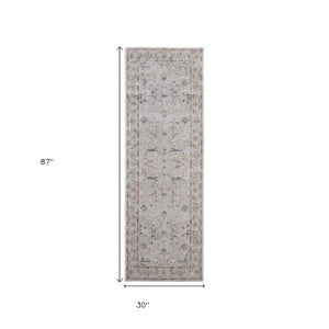 Homeroots 8' Ikat Distressed Runner Rug With Fringe - Stylish, Stain-resistant Design Perfect For Any Space Ivory,Blue,Taupe Polyester Blend 617146
