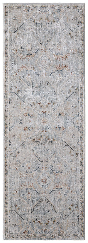Homeroots 8' Abstract Distressed Runner Rug With Fringe – Stylish, Stain-resistant Accent For Any Space Ivory,Blue,Tan Polyester Blend 617148