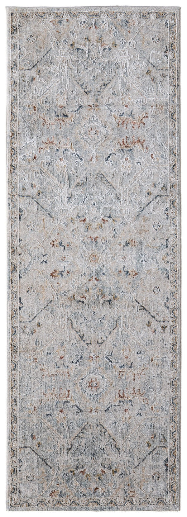 Homeroots 8' Abstract Distressed Runner Rug With Fringe – Stylish, Stain-resistant Accent For Any Space Ivory,Blue,Tan Polyester Blend 617148