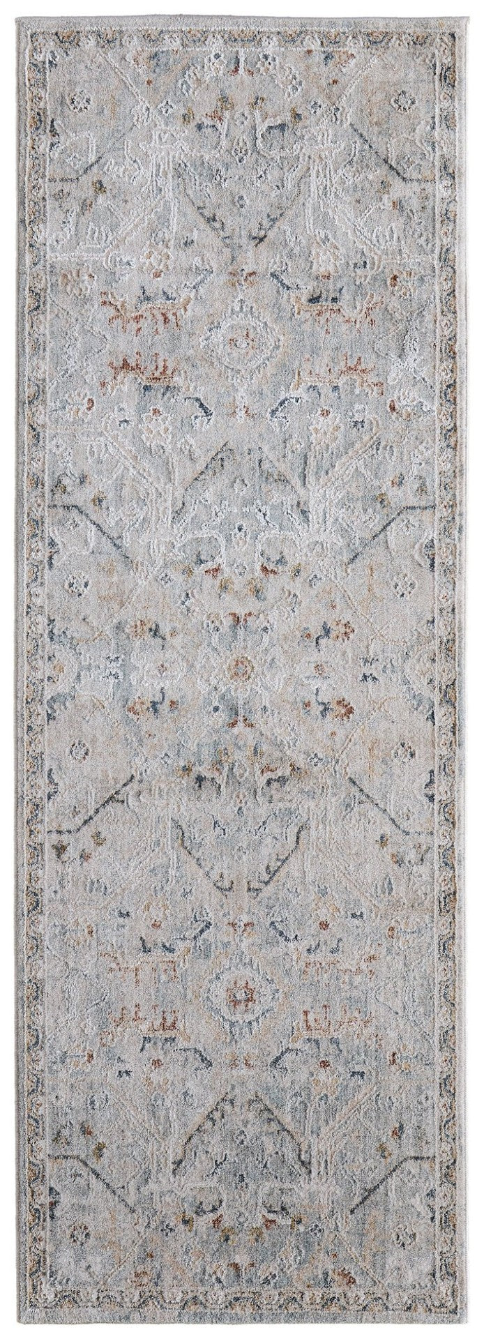 HomeRoots 8' Ivory Blue Tan Abstract Distressed Runner Rug with Stylish Fringe for Hallways & Busy Spaces 617148