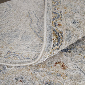 Homeroots 8' Abstract Distressed Runner Rug With Fringe – Stylish, Stain-resistant Accent For Any Space Ivory,Blue,Tan Polyester Blend 617148