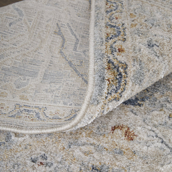 Homeroots 8' Abstract Distressed Runner Rug With Fringe – Stylish, Stain-resistant Accent For Any Space Ivory,Blue,Tan Polyester Blend 617148