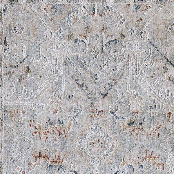 Homeroots 8' Abstract Distressed Runner Rug With Fringe – Stylish, Stain-resistant Accent For Any Space Ivory,Blue,Tan Polyester Blend 617148