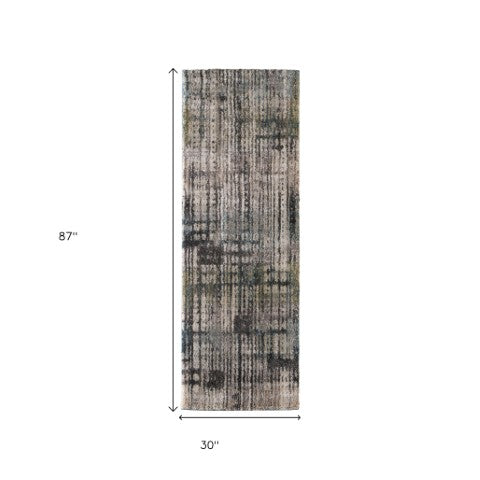 Homeroots 10' Stylish Abstract Distressed Area Rug - Durable, Stain Resistant, Perfect For Homes With Kids & Pets Gray,Black,Ivory Polypropylene Blend 617149