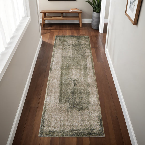 Homeroots 10' Distressed Abstract Area Rug - Durable, Stain-resistant Design For Stylish Home Décor And Comfort Green,Tan Polypropylene Blend 617150