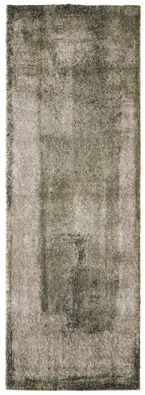 HomeRoots 10' Green and Tan Abstract Distressed Area Rug - Modern Softness, Durable Design for High-Traffic Spaces 8' Runner 617150