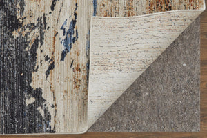 Homeroots 8' Abstract Runner Rug In Tan, Blue & Gray - Stain Resistant, Durable Design For High-traffic Areas Tan,Blue,Gray Polypropylene Blend 617152