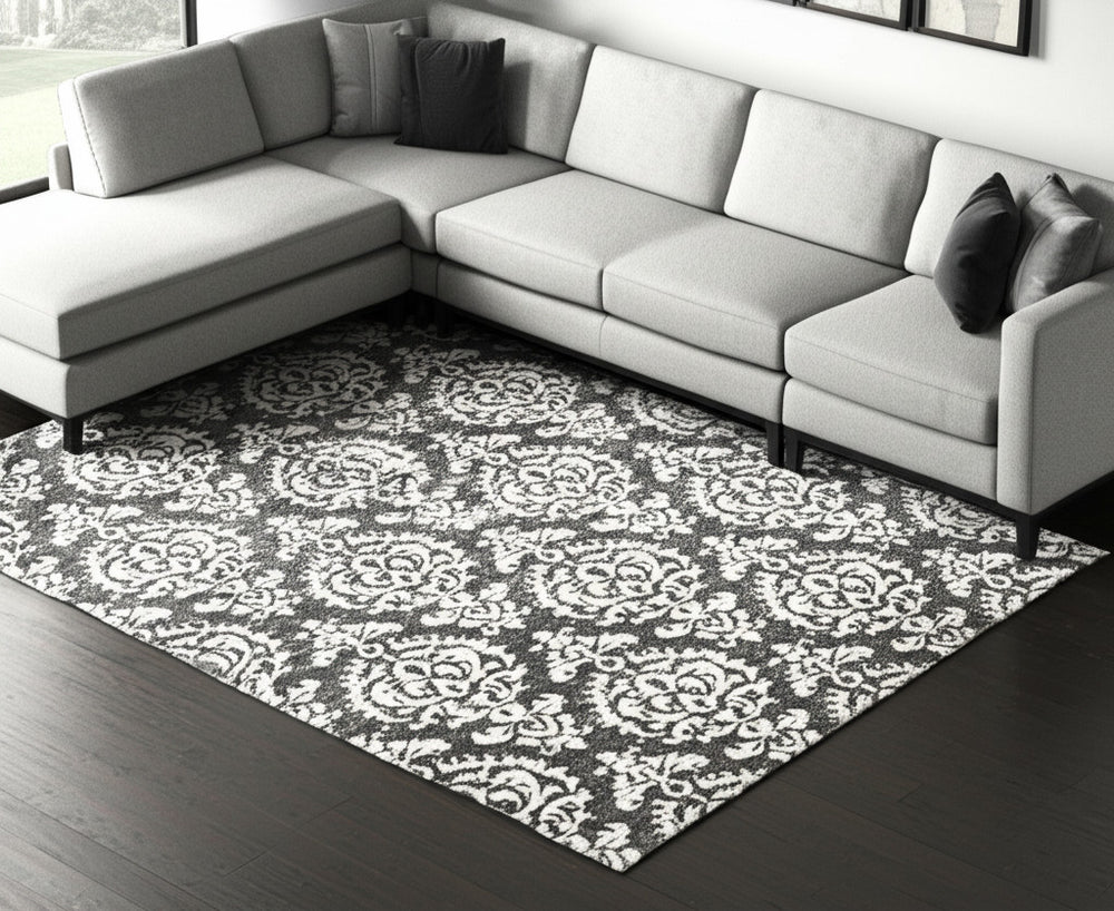 Homeroots 10' Hand Tufted Floral Area Rug - Luxurious Wool Blend, Stain Resistant, Perfect For Family Spaces Gray,Ivory,Black Wool Blend 617156