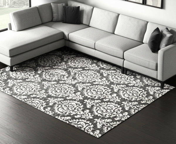 Homeroots 10' Hand Tufted Floral Area Rug - Luxurious Wool Blend, Stain Resistant, Perfect For Family Spaces Gray,Ivory,Black Wool Blend 617156