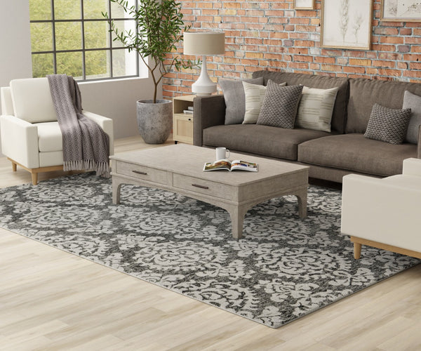 Homeroots 10' Hand Tufted Floral Area Rug - Luxurious Wool Blend, Stain Resistant, Perfect For Family Spaces Gray,Ivory,Black Wool Blend 617156