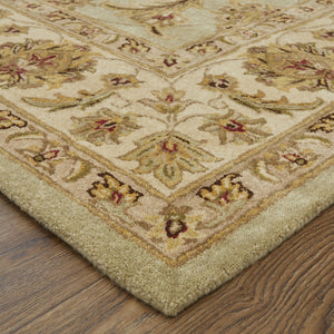 Homeroots 5' Hand-tufted Area Rug - Unique Artisan Design, Stain Resistant, Perfect For Kids & Pets, 5x8 Ft Tan,Brown,Green Wool Blend 617159