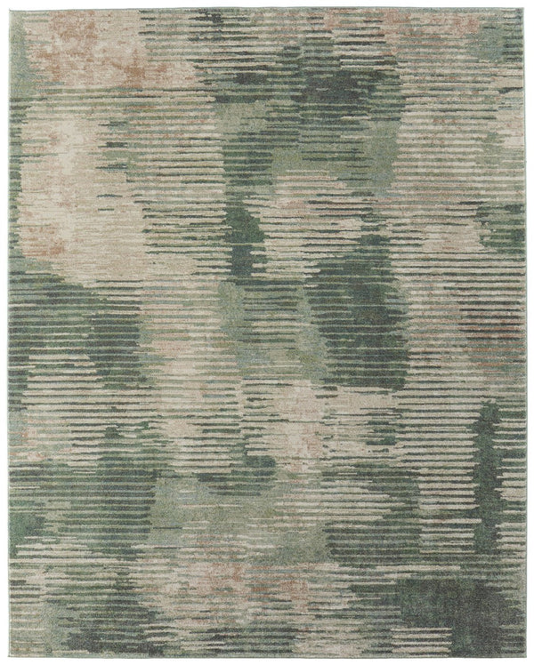 Homeroots 10' Stylish Abstract Distressed Area Rug – Durable, Stain-resistant Design For Homes With Kids & Pets Green,Ivory,Brown Polypropylene Blend 617160