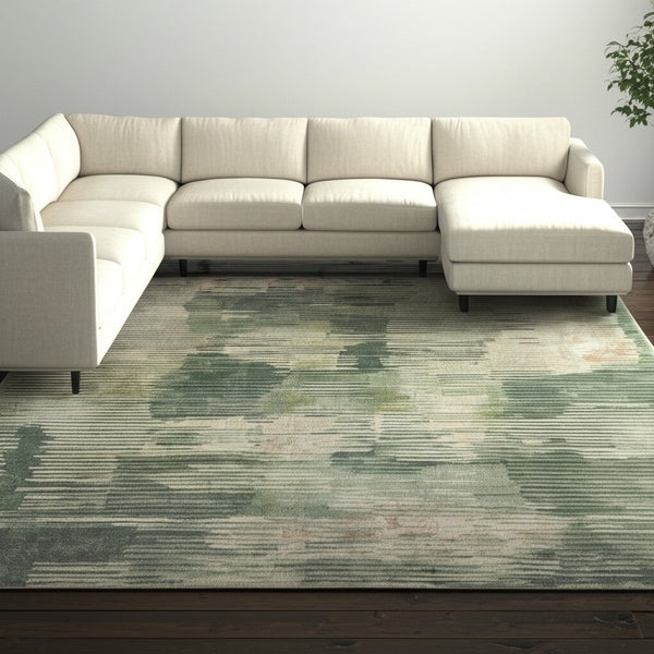 Homeroots 10' Stylish Abstract Distressed Area Rug – Durable, Stain-resistant Design For Homes With Kids & Pets Green,Ivory,Brown Polypropylene Blend 617160