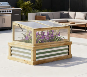 English Elm Raised Garden Bed with Cold Frame Greenhouse Fir Wood and Galvanized Steel Kit T3971P422197