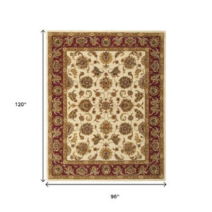 Homeroots 5' Hand-tufted Area Rug In Elegant Oriental Design - Stain Resistant, Unique Artisan Craftsmanship Tan,Gold,Red Wool Blend 617162