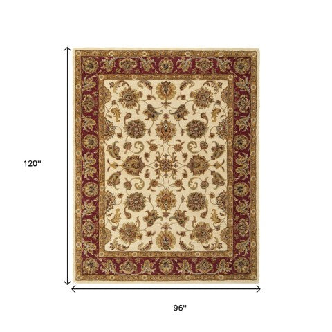 Homeroots 5' Hand-tufted Area Rug In Elegant Oriental Design - Stain Resistant, Unique Artisan Craftsmanship Tan,Gold,Red Wool Blend 617162