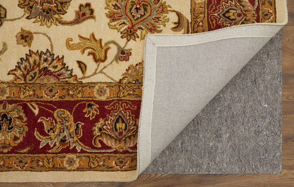 Homeroots 5' Hand-tufted Area Rug In Elegant Oriental Design - Stain Resistant, Unique Artisan Craftsmanship Tan,Gold,Red Wool Blend 617162