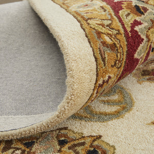 Homeroots 5' Hand-tufted Area Rug In Elegant Oriental Design - Stain Resistant, Unique Artisan Craftsmanship Tan,Gold,Red Wool Blend 617162