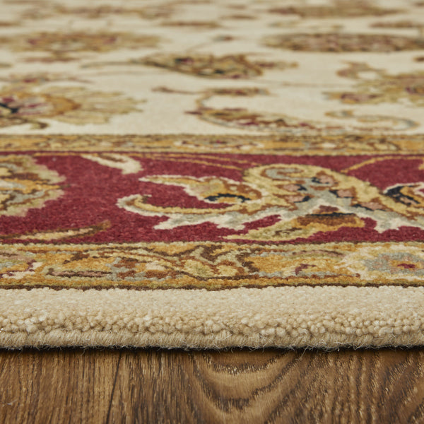 Homeroots 5' Hand-tufted Area Rug In Elegant Oriental Design - Stain Resistant, Unique Artisan Craftsmanship Tan,Gold,Red Wool Blend 617162