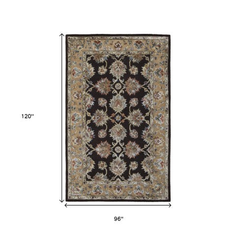 Homeroots 5' X 8' Floral Hand Tufted Area Rug - Unique Wool Blend For Warmth, Style & Noise Reduction In Your Home Brown,Tan,Orange Wool Blend 617163