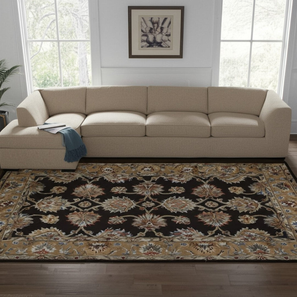 HomeRoots 8' Hand-Tufted Floral Area Rug in Rich Brown, Tan & Orange - Premium Wool Blend for Cozy Spaces 617163