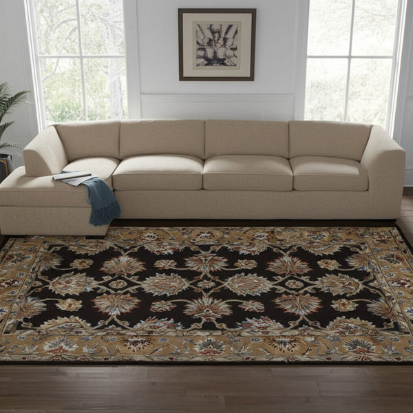 Homeroots 5' X 8' Floral Hand Tufted Area Rug - Unique Wool Blend For Warmth, Style & Noise Reduction In Your Home Brown,Tan,Orange Wool Blend 617163