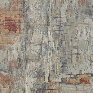 Homeroots 10' X 14' Abstract Distressed Area Rug - Stain Resistant, Premium Wool Blend For Stylish Comfort Gray,Orange,Ivory Wool Blend 617164