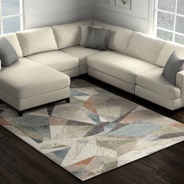 Homeroots 10' X 13' Stylish Checkered Area Rug - Durable, Stain Resistant, Perfect For Homes With Kids & Pets Ivory,Blue,Green Polypropylene Blend 617165