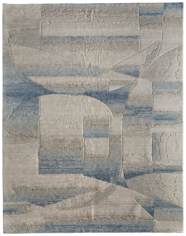 Homeroots 10' X 14' Abstract Area Rug - Luxurious Wool Blend, Stain Resistant, Perfect For Kids & Pets Blue,Ivory,Gray Wool Blend 617166