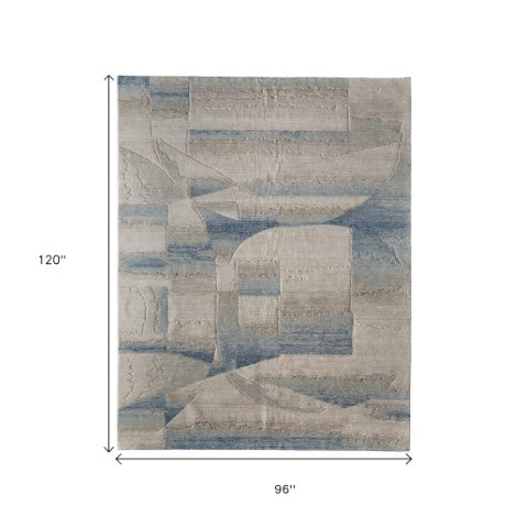 Homeroots 10' X 14' Abstract Area Rug - Luxurious Wool Blend, Stain Resistant, Perfect For Kids & Pets Blue,Ivory,Gray Wool Blend 617166