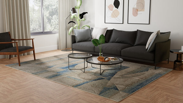 Homeroots 10' X 14' Abstract Area Rug - Luxurious Wool Blend, Stain Resistant, Perfect For Kids & Pets Blue,Ivory,Gray Wool Blend 617166