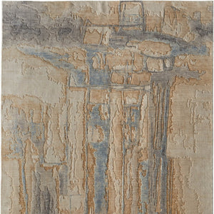 Homeroots 10' X 14' Abstract Distressed Area Rug - Stain Resistant, Premium Wool Blend, Perfect For Family Spaces Tan,Brown,Gray Wool Blend 617167