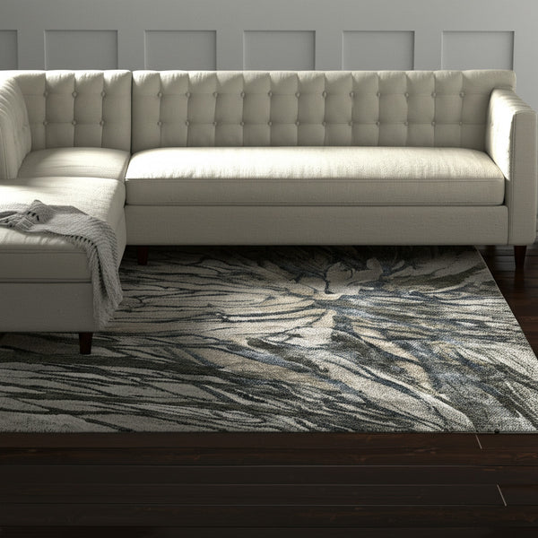 Homeroots 10' Artistic Abstract Area Rug – Stain Resistant, Durable, Boho Style For Cozy Home Decor Gray,Green,Ivory Polypropylene Blend 617168