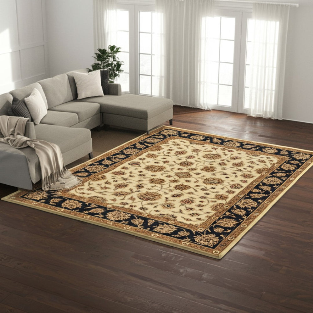 HomeRoots 5' Hand-Tufted Oriental Area Rug in Tan Brown and Black - Elegant, Durable, and Stain-Resistant Design 8' X 10' 617169